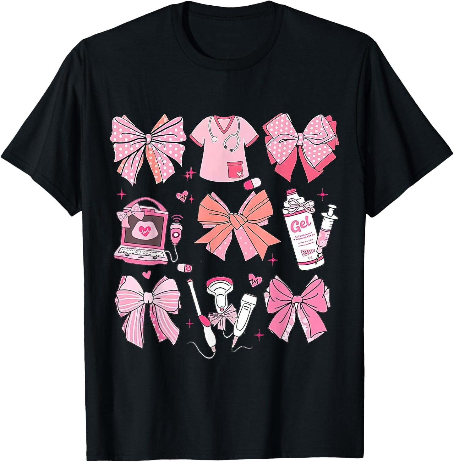 Coquette Pink Bow Ultrasound Tech Coquette T-Shirt - T-Shirt | Black