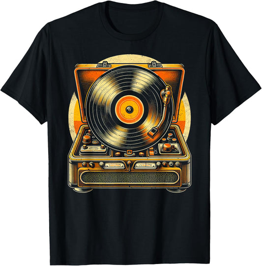 70s Retro Vinyl Record Player T-Shirt - T-Shirt | Black
