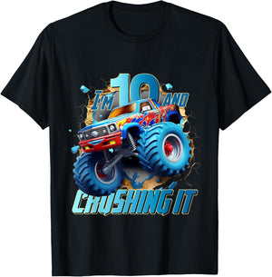 I'm Crushing it Monster Truck 10 Year Old Boys 10th Birthday T-Shirt - T-Shirt | Black