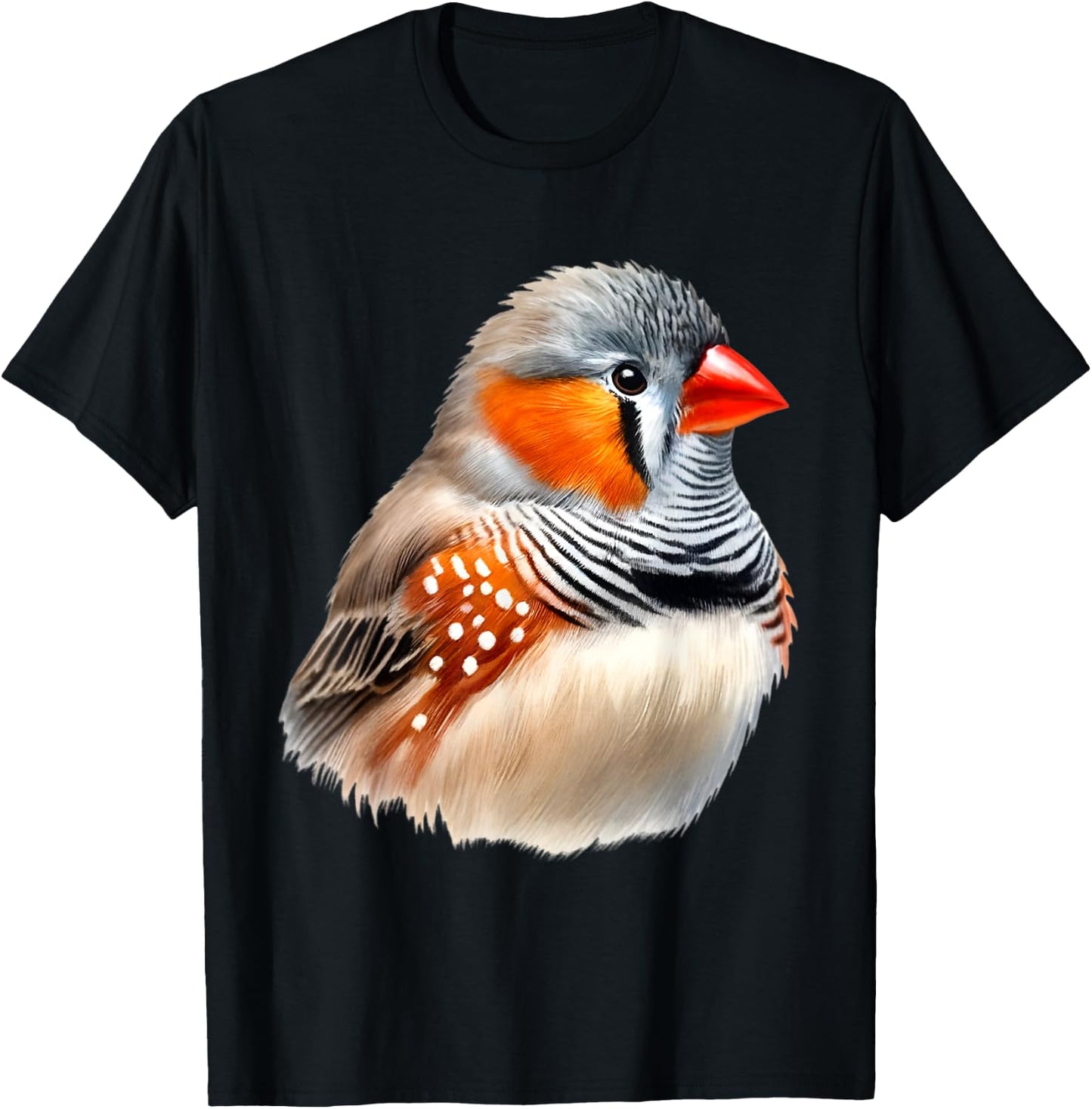 Zebra Finch Bird Vibrant Realistic Artwork T-Shirt - T-Shirt | Black
