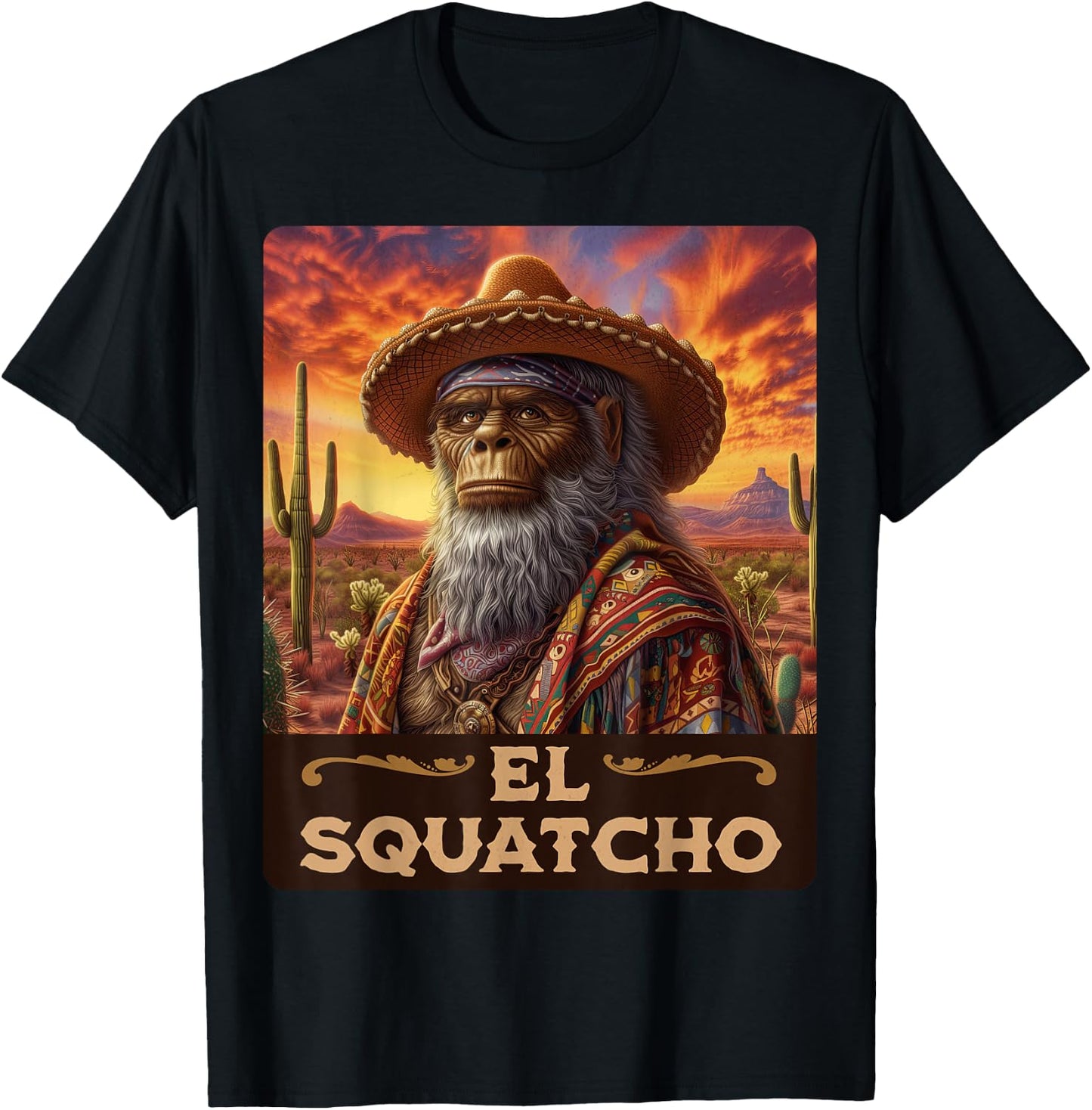 Guardian of the desert: Bigfoot, Sasquatch, & El Squatcho T-Shirt - T-Shirt | Black