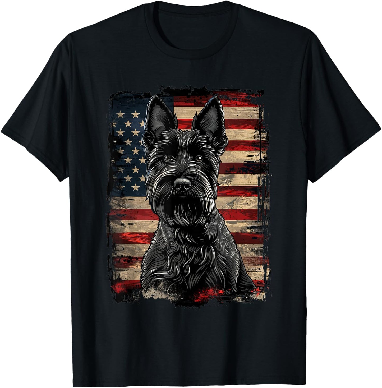 Scottish Terrier American Flag T-Shirt - T-Shirt | Black