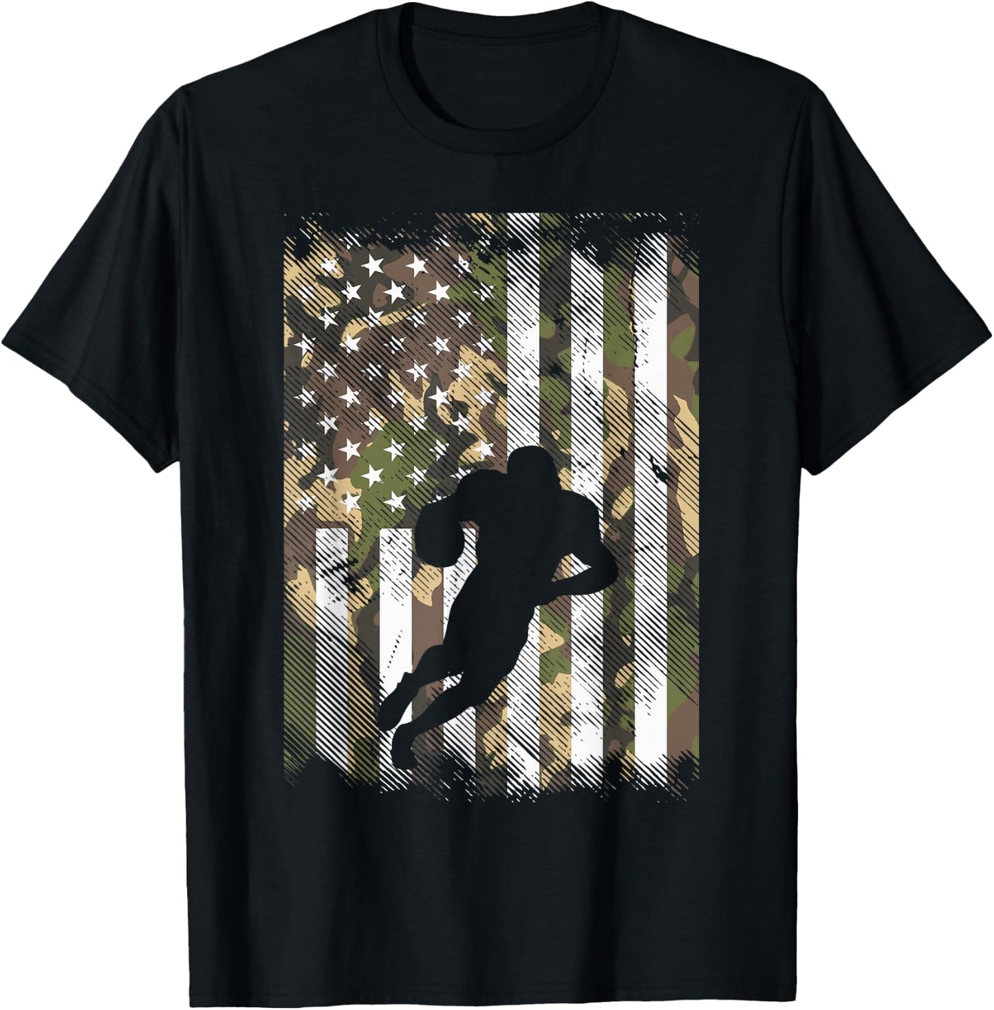 Camo US Flag American Football Player Vintage Patriotic T-Shirt - T-Shirt | Black