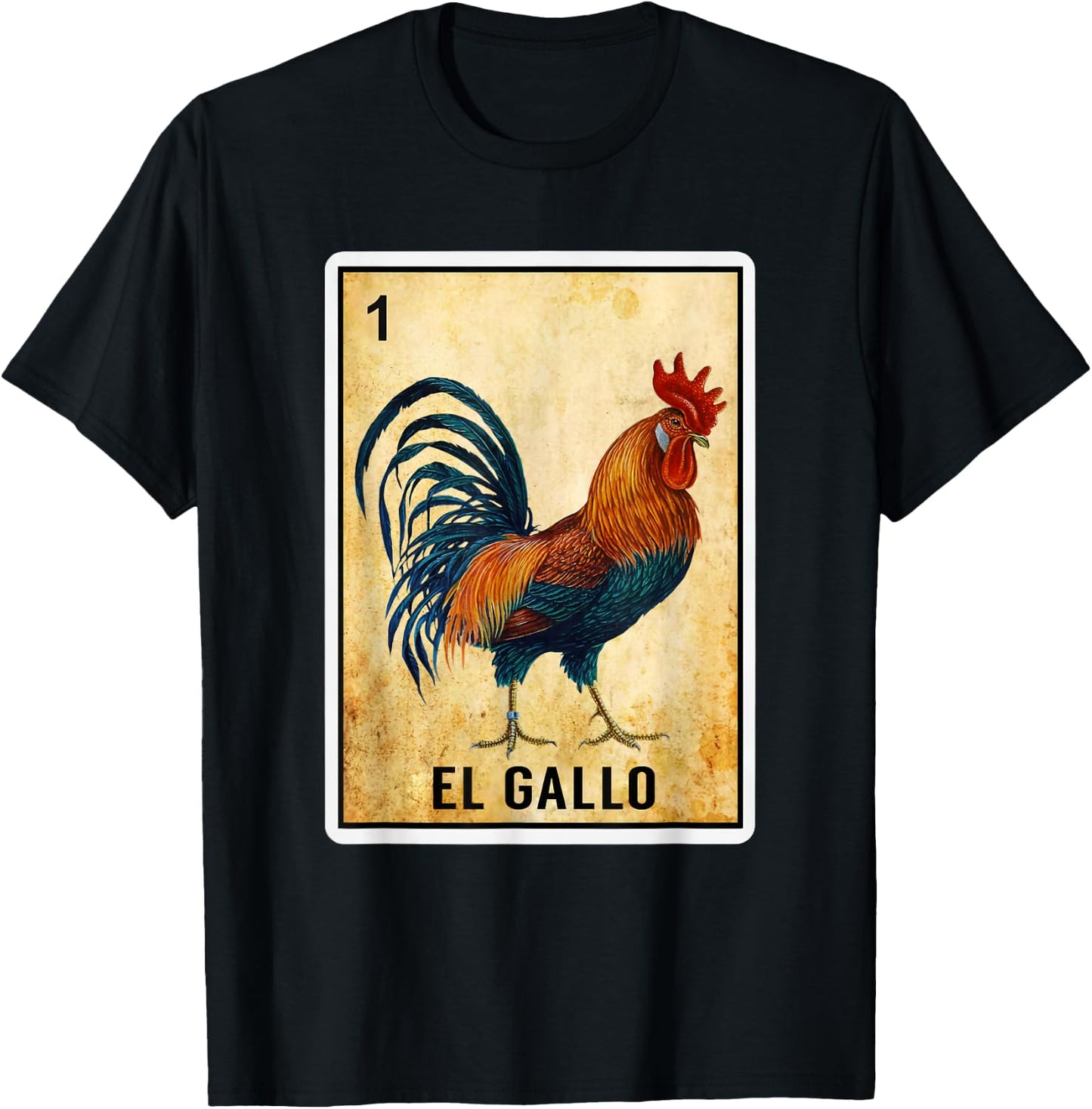 Mexican El Gallo Bingo Card Game Traditional Rooster Card T-Shirt - T-Shirt | Black