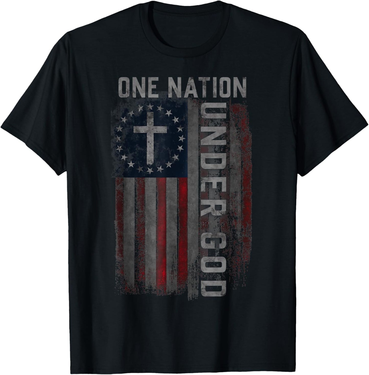 One Nation Under God Blessed American USA Flag 4th Of July Men T-Shirt - T-Shirt | Black