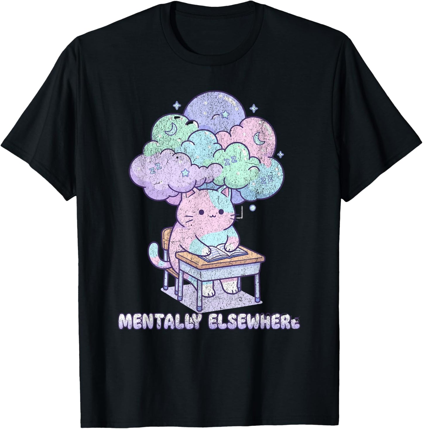 Mentally Elsewhere Cat School Funny Kawaii Dissociation T-Shirt - T-Shirt | Black