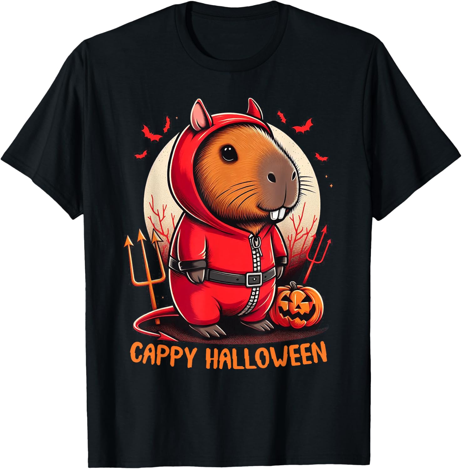 Cappy Halloween Cute Capybara Baby Devil Costume Lucifer T-Shirt - T-Shirt | Black