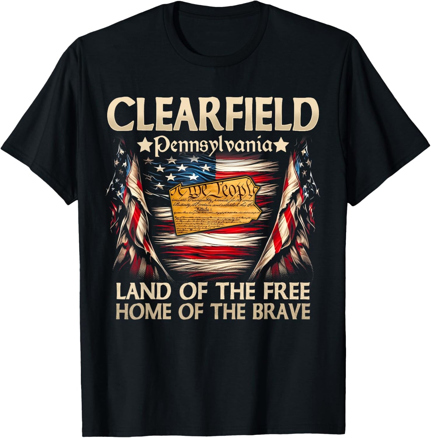 Clearfield Pennsylvania USA Flag 4th Of July T-Shirt - T-Shirt | Black
