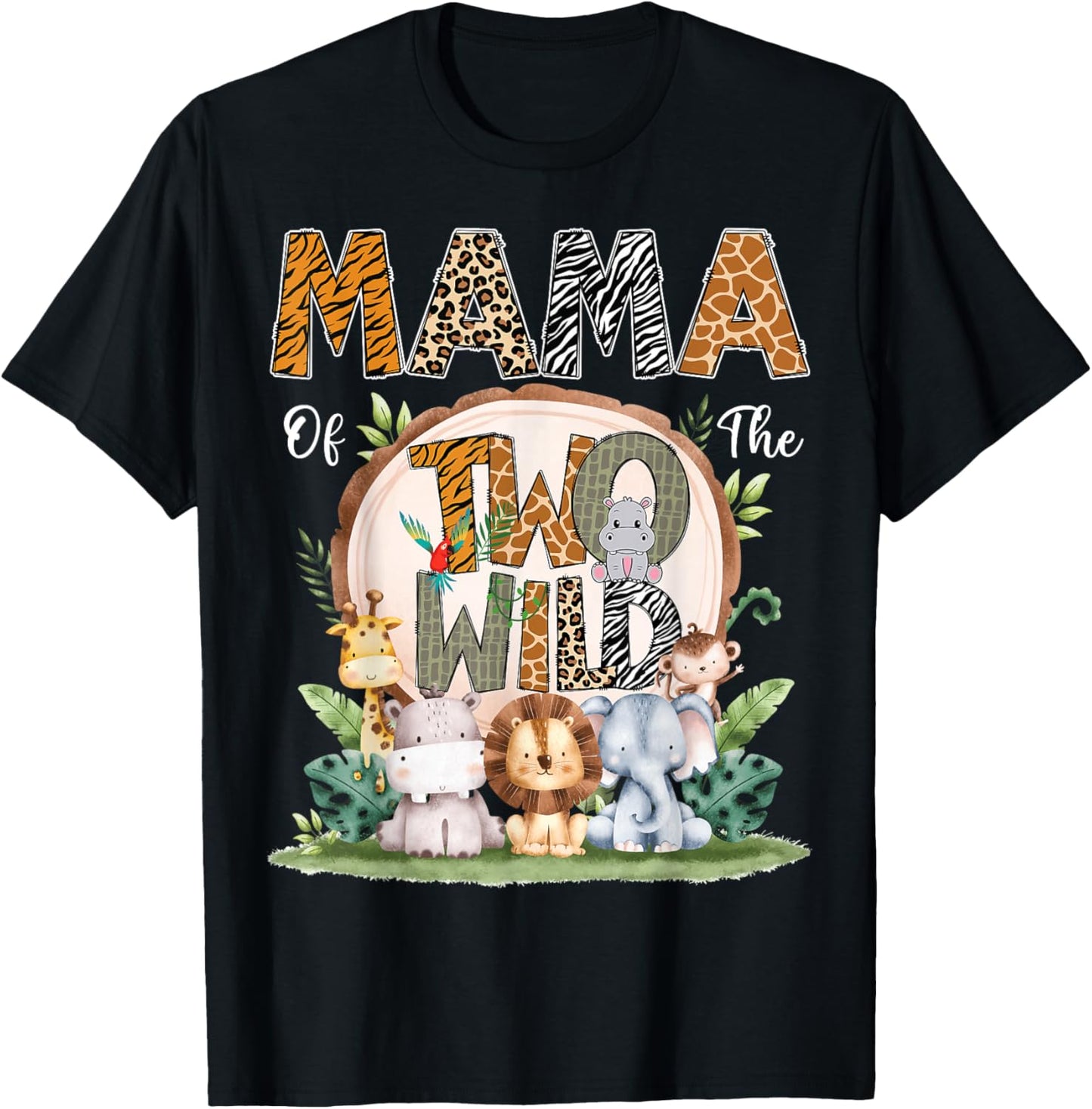 Mama Of The Two Wild Animal Safari 2Nd Birthday Party T-Shirt - T-Shirt | Black