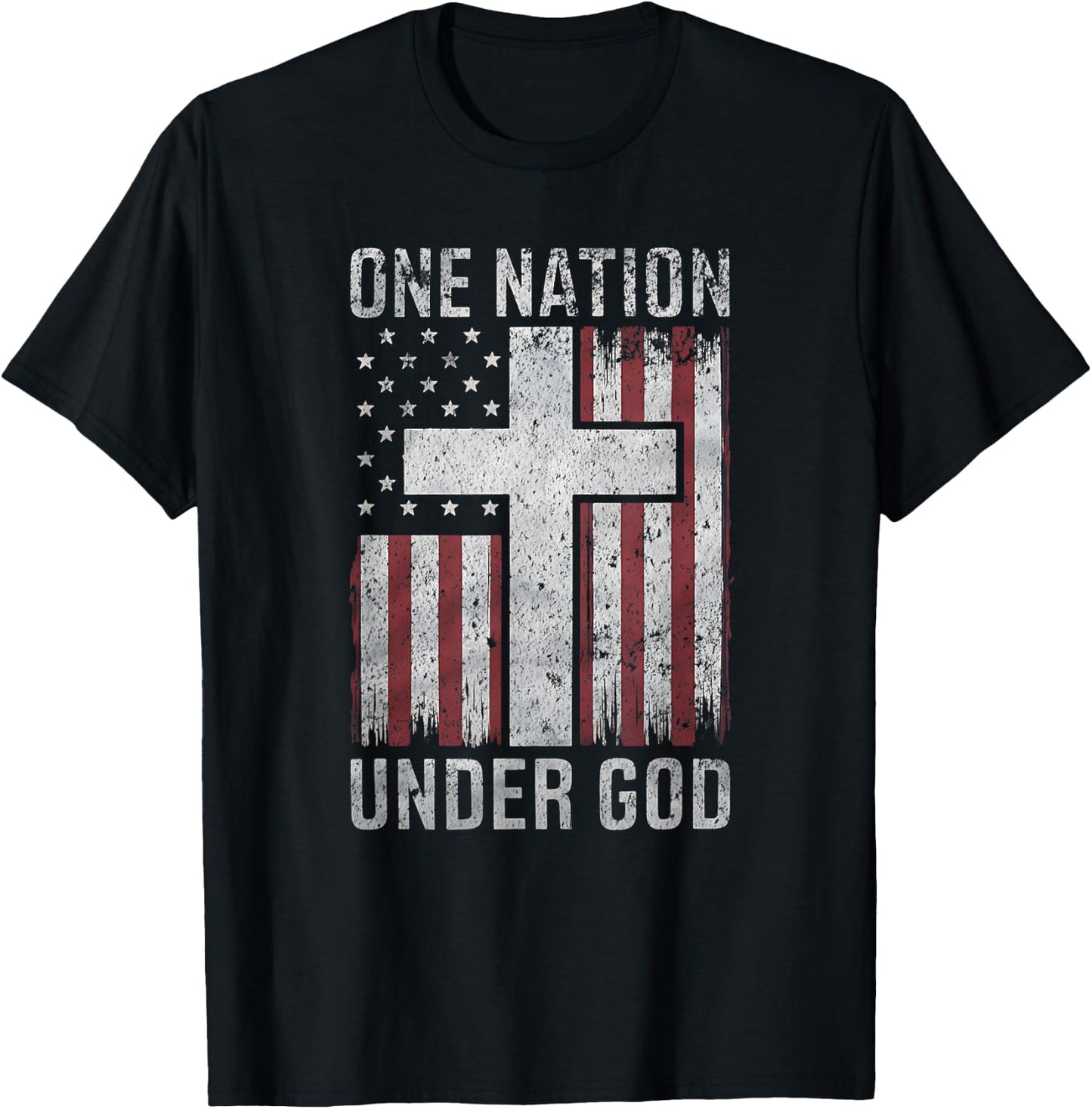 One Nation Under God 4th of July Vintage Patriotic Christian T-Shirt - T-Shirt | Black