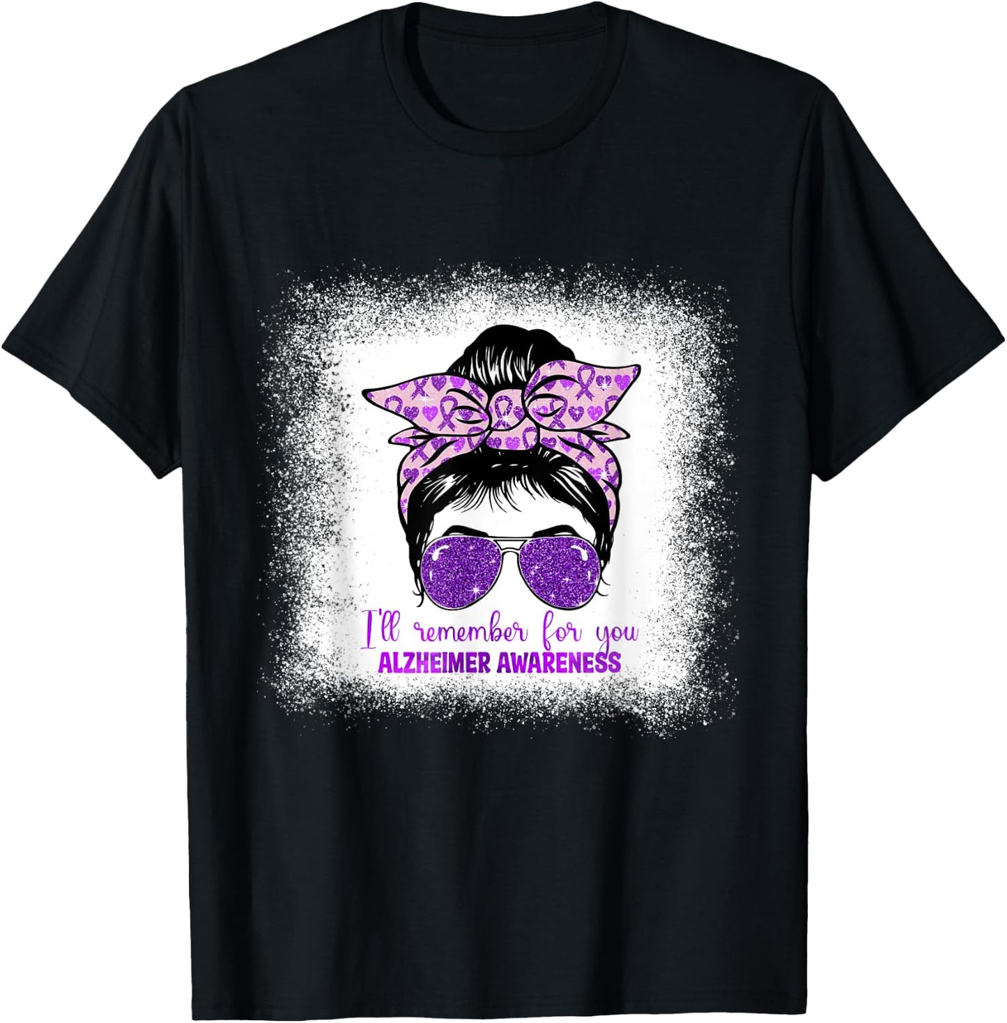 Alzheimer's Awareness Messy Bun Purple Dementia alzheimers T-Shirt - T-Shirt | Black