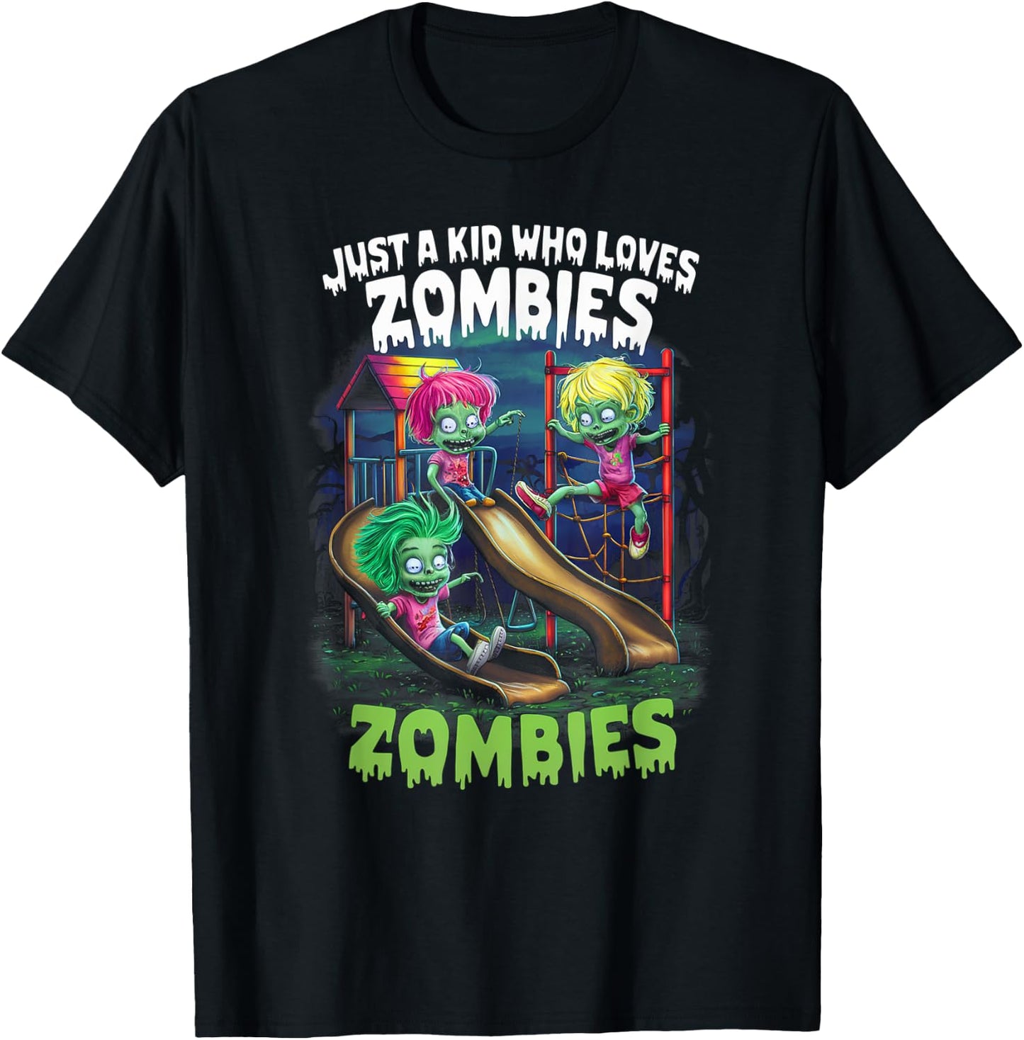 Just A Kid Who Loves Zombies Funny Halloween Costume T-Shirt - T-Shirt | Black