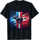 Galloping Mustang on Tri-Bar & Flag Background T-Shirt - T-Shirt | Black