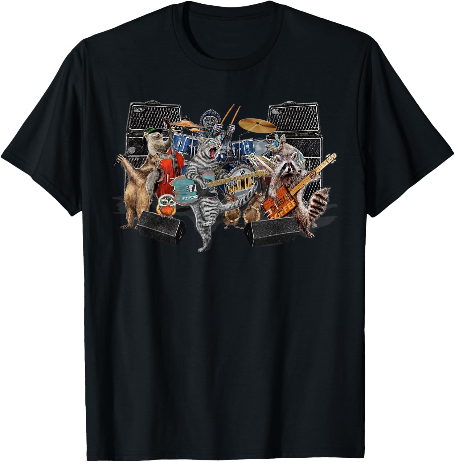 Animals Musicians Music Cats Dogs Raccoon Animalz Band Art T-Shirt - T-Shirt | Black
