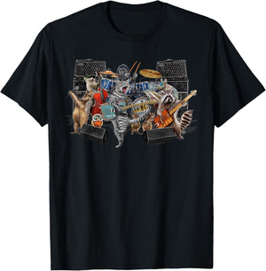 Animals Musicians Music Cats Dogs Raccoon Animalz Band Art T-Shirt - T-Shirt | Black
