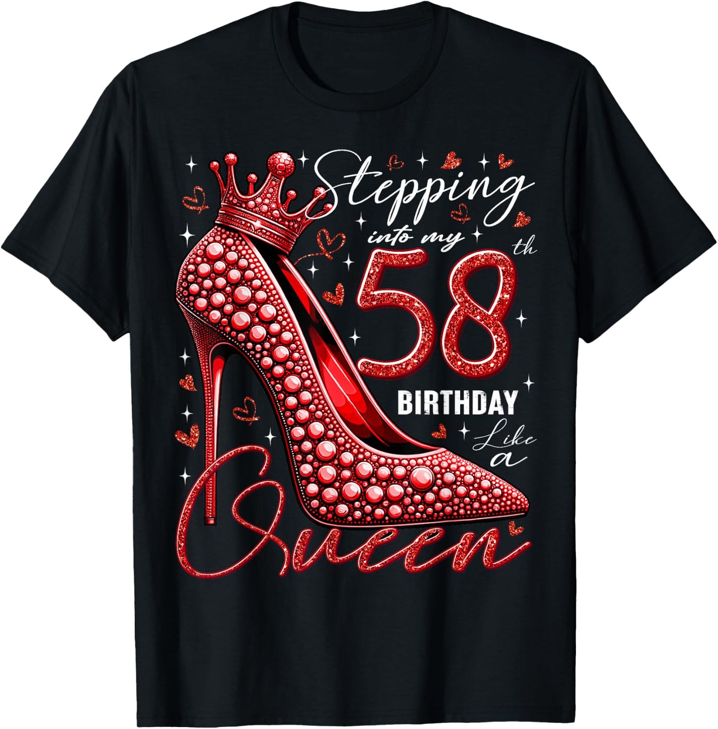 58 Year Old Gifts High Heels Stepping Into My 58th Birthday T-Shirt - T-Shirt | Black