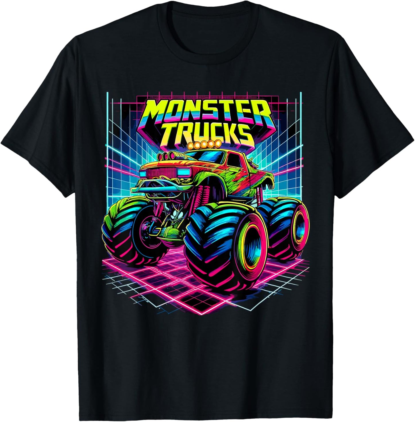 Monster Truck Birthday Party Retro Monster Trucks T-Shirt - T-Shirt | Black