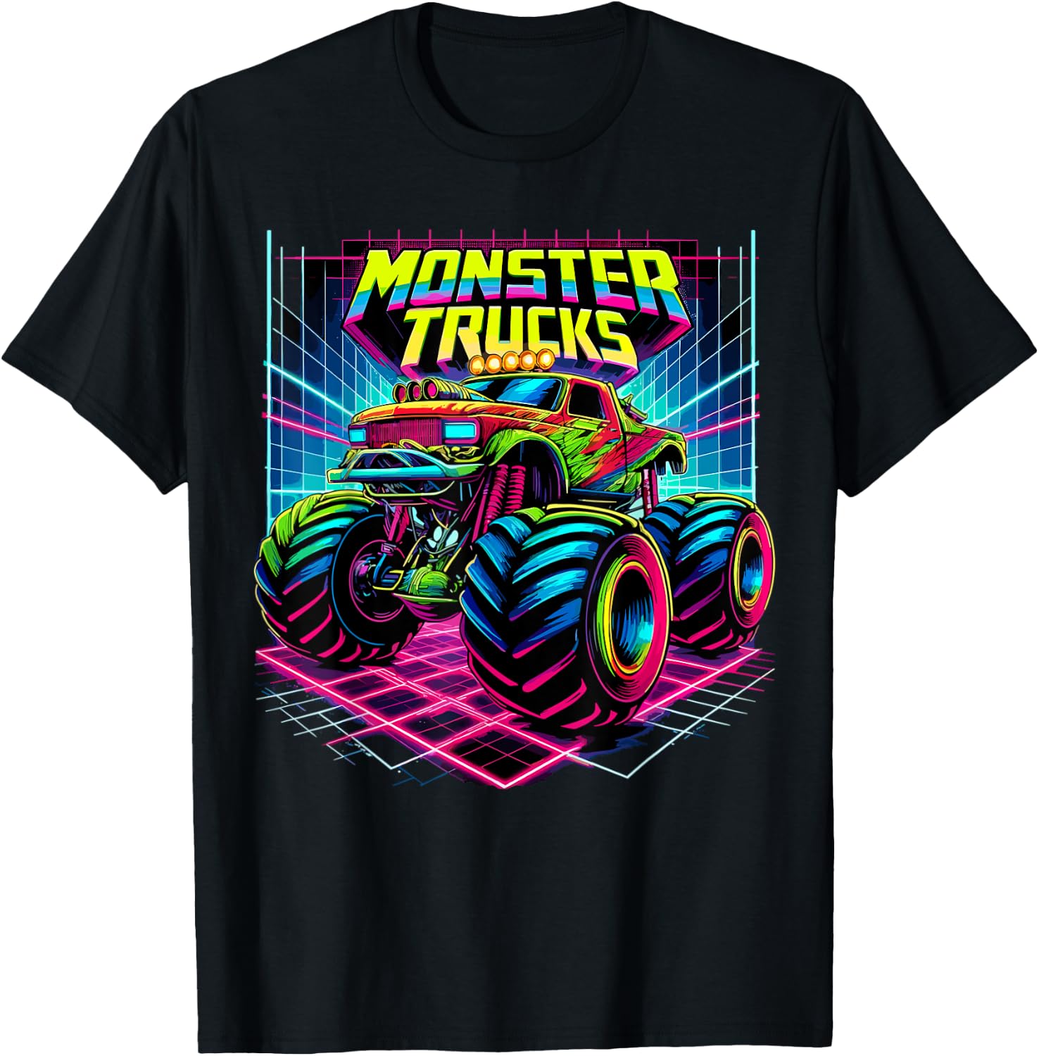 Monster Truck Birthday Party Retro Monster Trucks T-Shirt - T-Shirt | Black