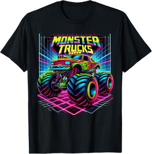 Monster Truck Birthday Party Retro Monster Trucks T-Shirt - T-Shirt | Black