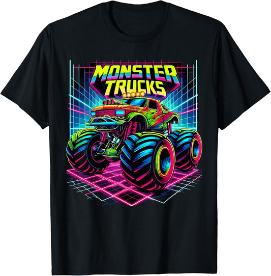 Monster Truck Birthday Party Retro Monster Trucks T-Shirt - T-Shirt | Black