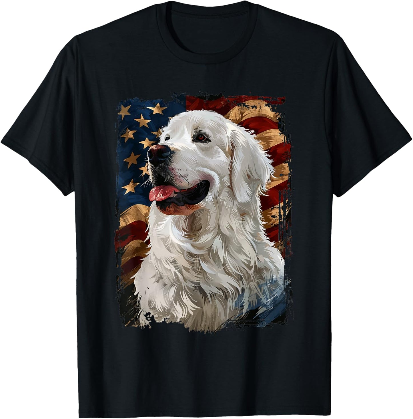 Great Pyrenees American Flag T-Shirt - T-Shirt | Black