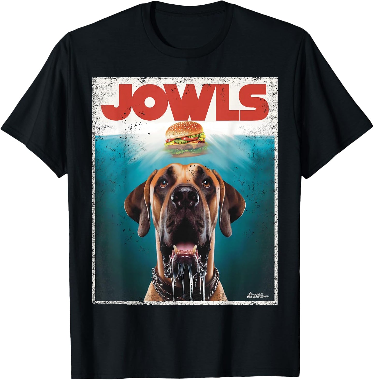 Funny Great Dane Jowls Top, Fawn Natural Dog Mom, Burger Dad T-Shirt - T-Shirt | Black