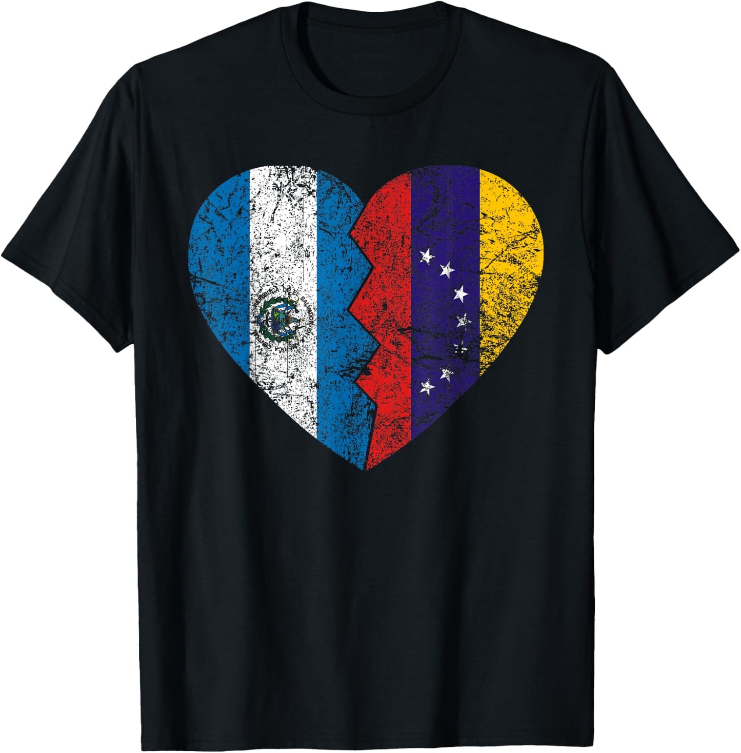 Venezuelan Salvadoran Flags Heart | El Salvador Venezuela T-Shirt - T-Shirt | Black