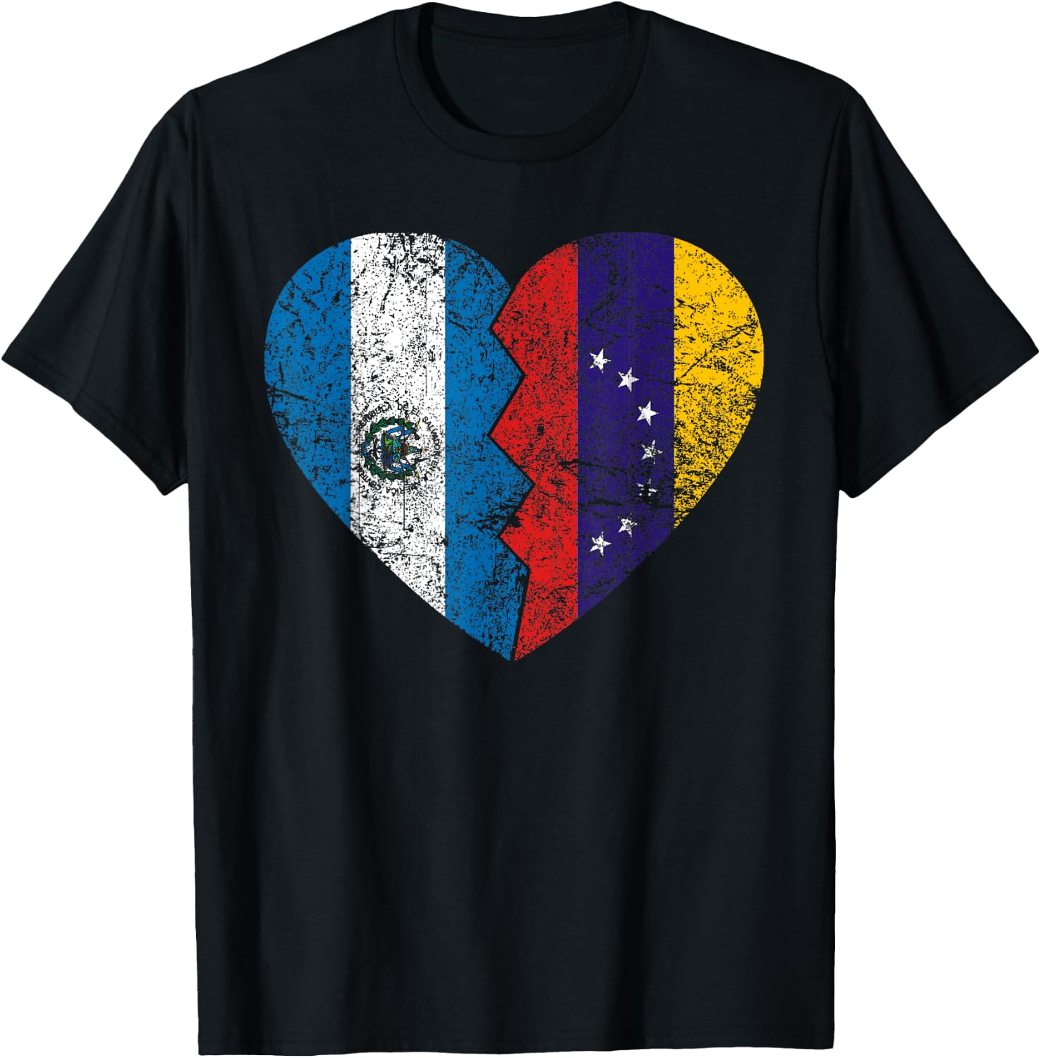 Venezuelan Salvadoran Flags Heart | El Salvador Venezuela T-Shirt - T-Shirt | Black