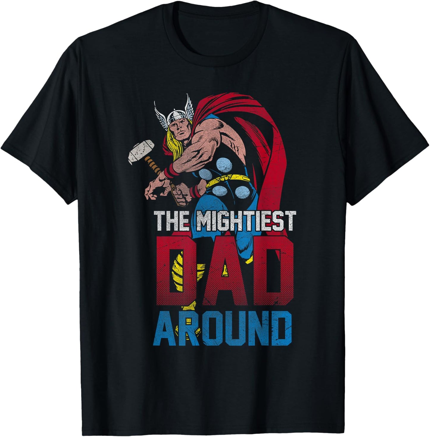Marvel Father's Day Thor Mightiest Dad Around Vintage T-Shirt - T-Shirt | Black