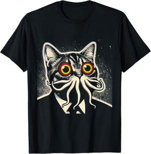 Cthulhu Cat Encounter Cosmic Mythos Feline T-Shirt - T-Shirt | Black