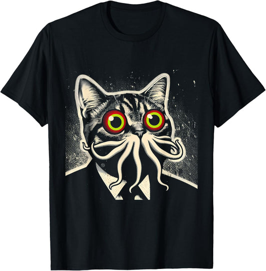 Cthulhu Cat Encounter Cosmic Mythos Feline T-Shirt - T-Shirt | Black