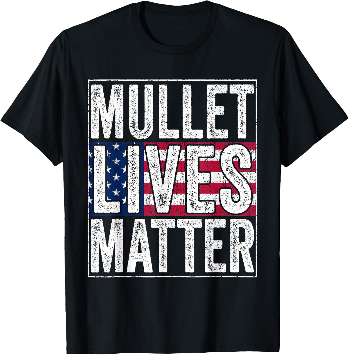 Mullet Lives Matter Funny Hairstyle Redneck USA Flag Vintage Girls Kids Men T-Shirt - T-Shirt | Black