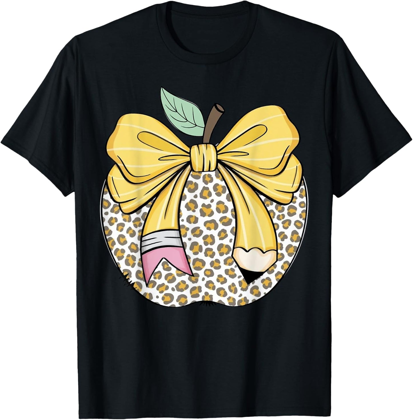 Teacher Coquette Pencil Bow And Apple Teacher T-Shirt - T-Shirt | Black