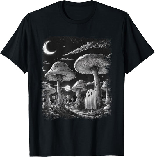 Ghost Mushroom Halloween Vintage T-Shirt - T-Shirt | Black