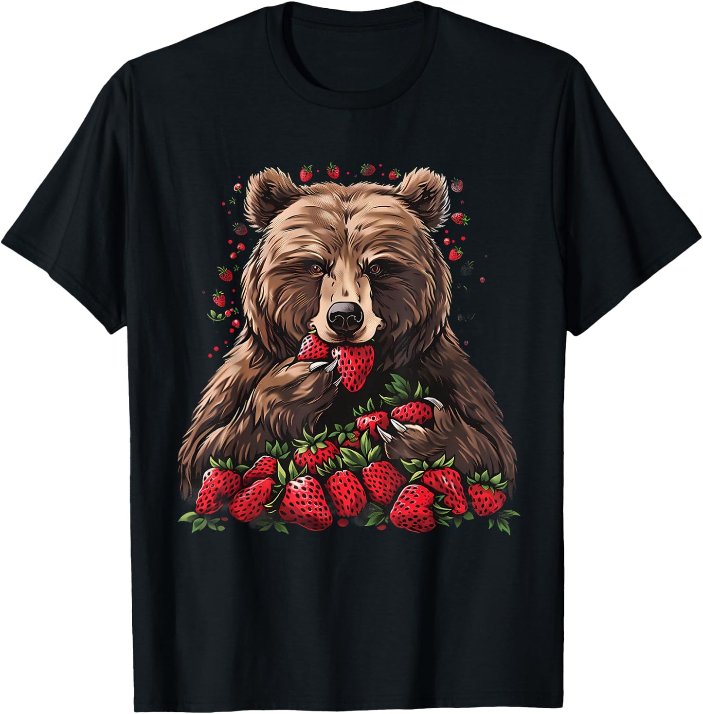 Strawberry Bear Drawing Artwork Wildlife Strawberries T-Shirt - T-Shirt | Black
