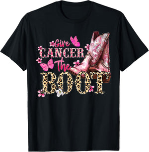 Give Cancer The Boot Western Cowgirl Leopard Breast Cancer T-Shirt - T-Shirt | Black