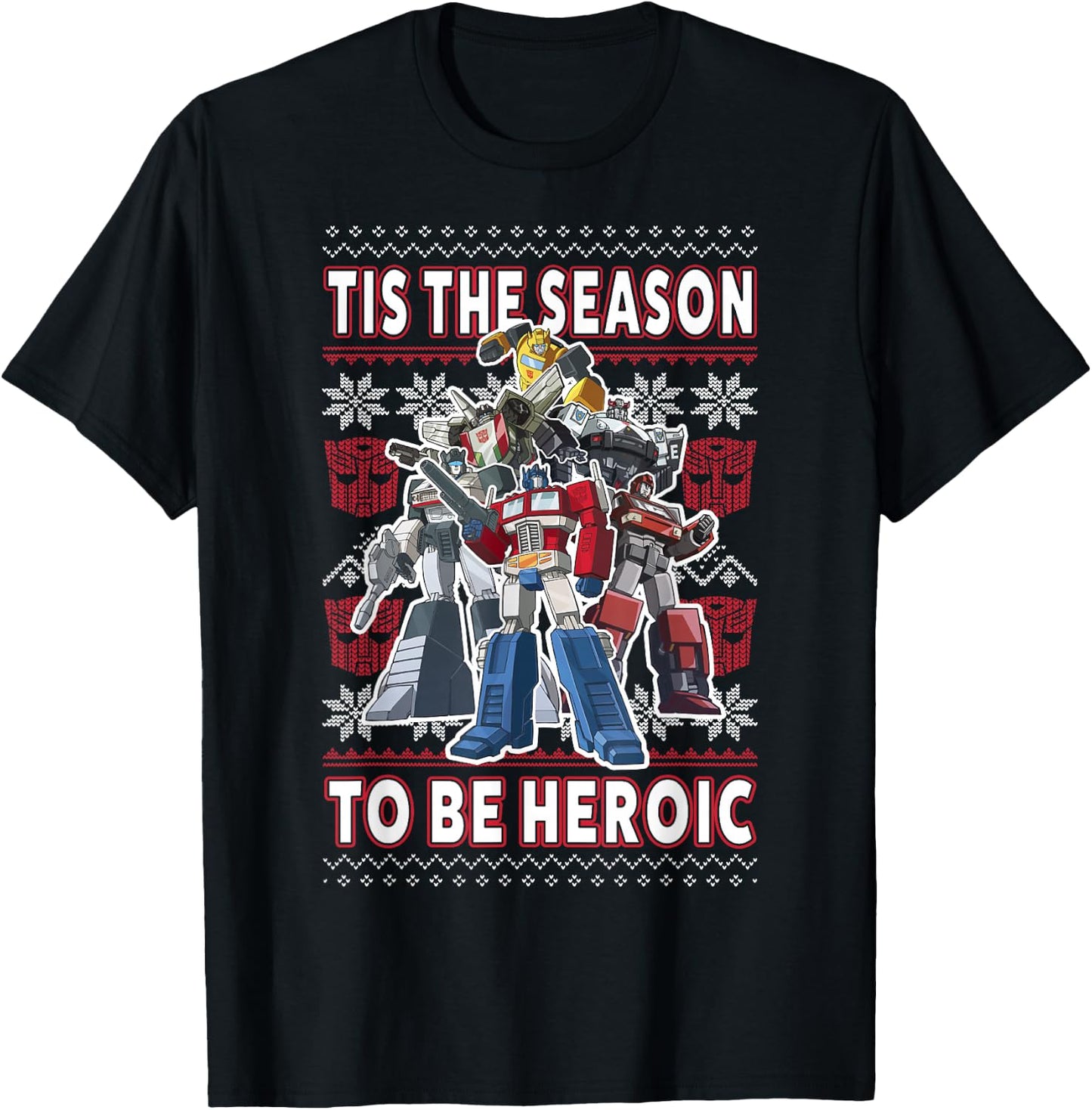 Transformers Christmas Autobots Heroic Season Ugly Sweater T-Shirt - T-Shirt | Black