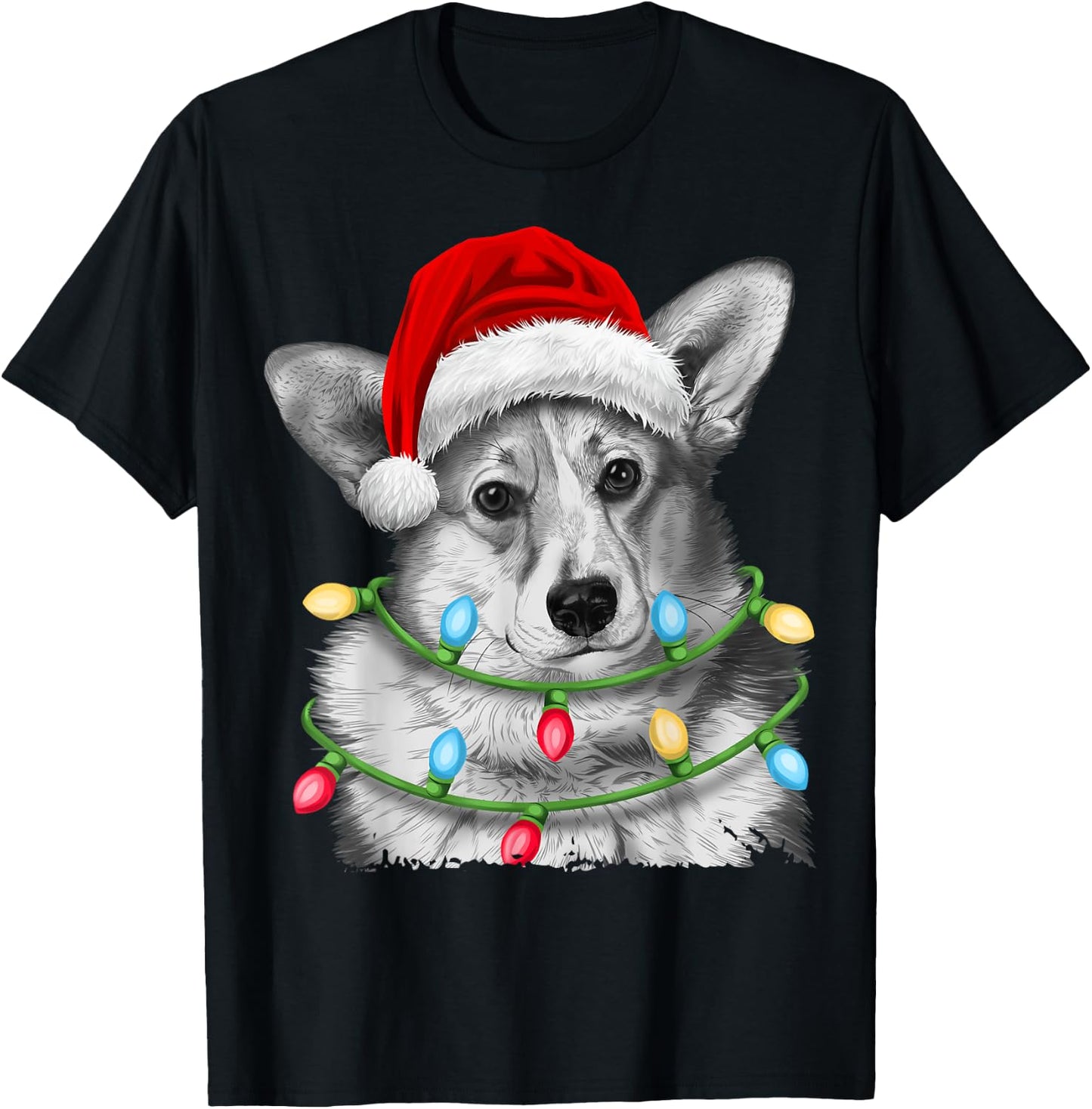 Corgi Santa Christmas Tree Lights Xmas Boys Men Corgmas Dog T-Shirt - T-Shirt | Black