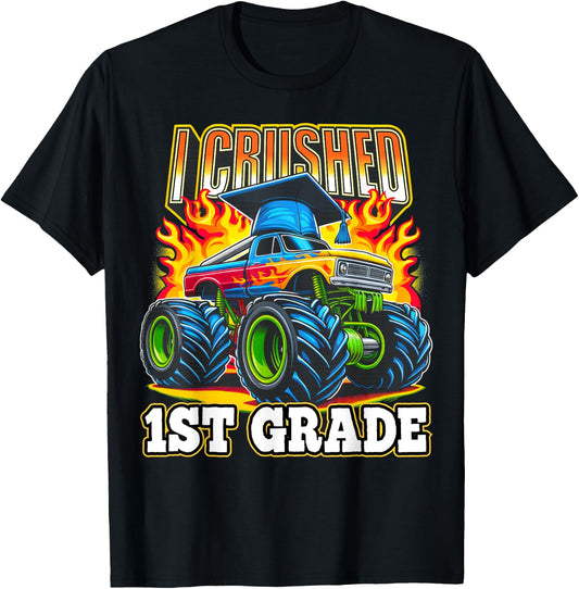 Graduation 1st Grade Monster Truck Boys I Crushed Grad T-Shirt - T-Shirt | Black