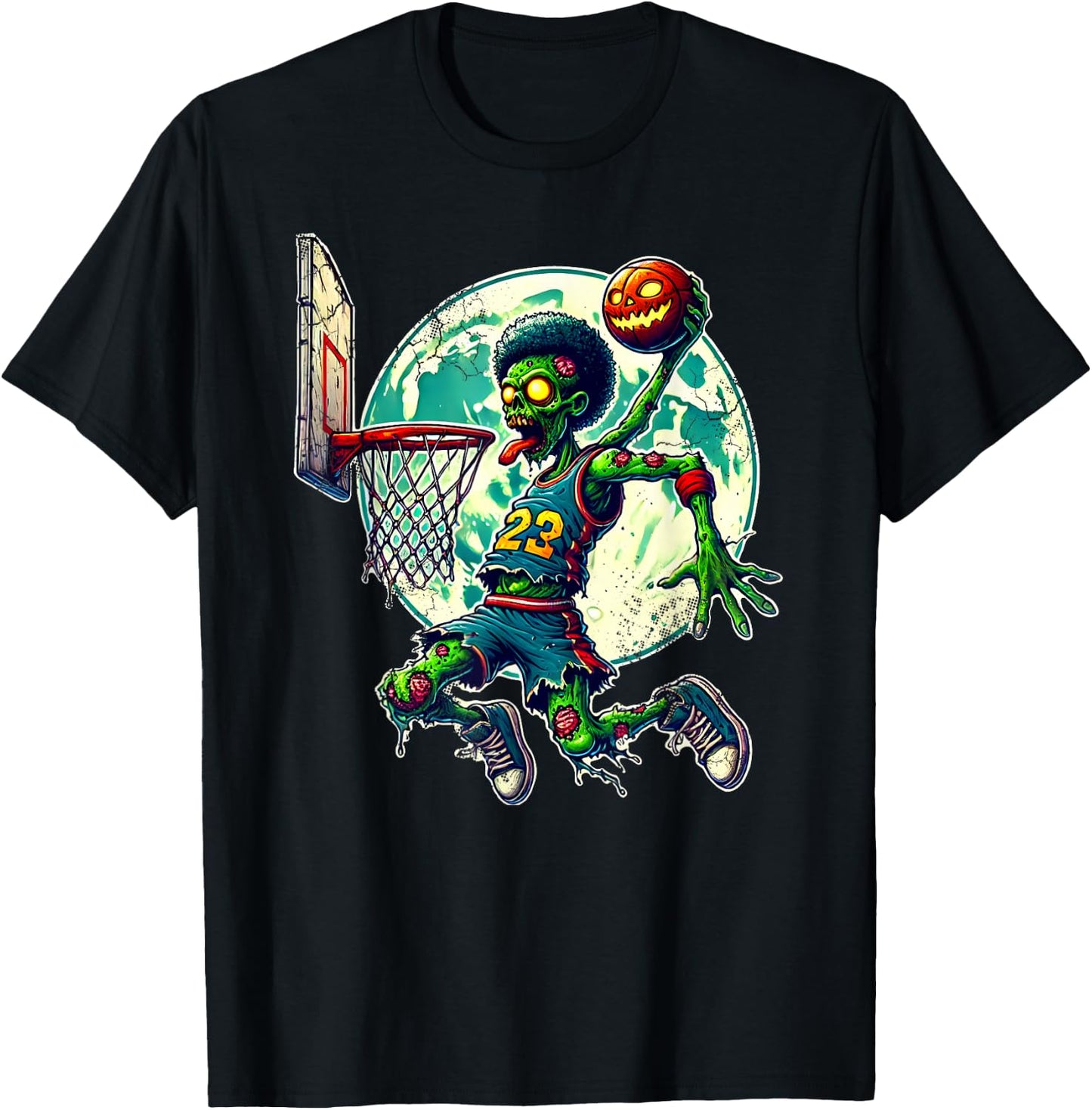 Halloween Zombie Basketball Player Retro Distressed Design T-Shirt - T-Shirt | Black