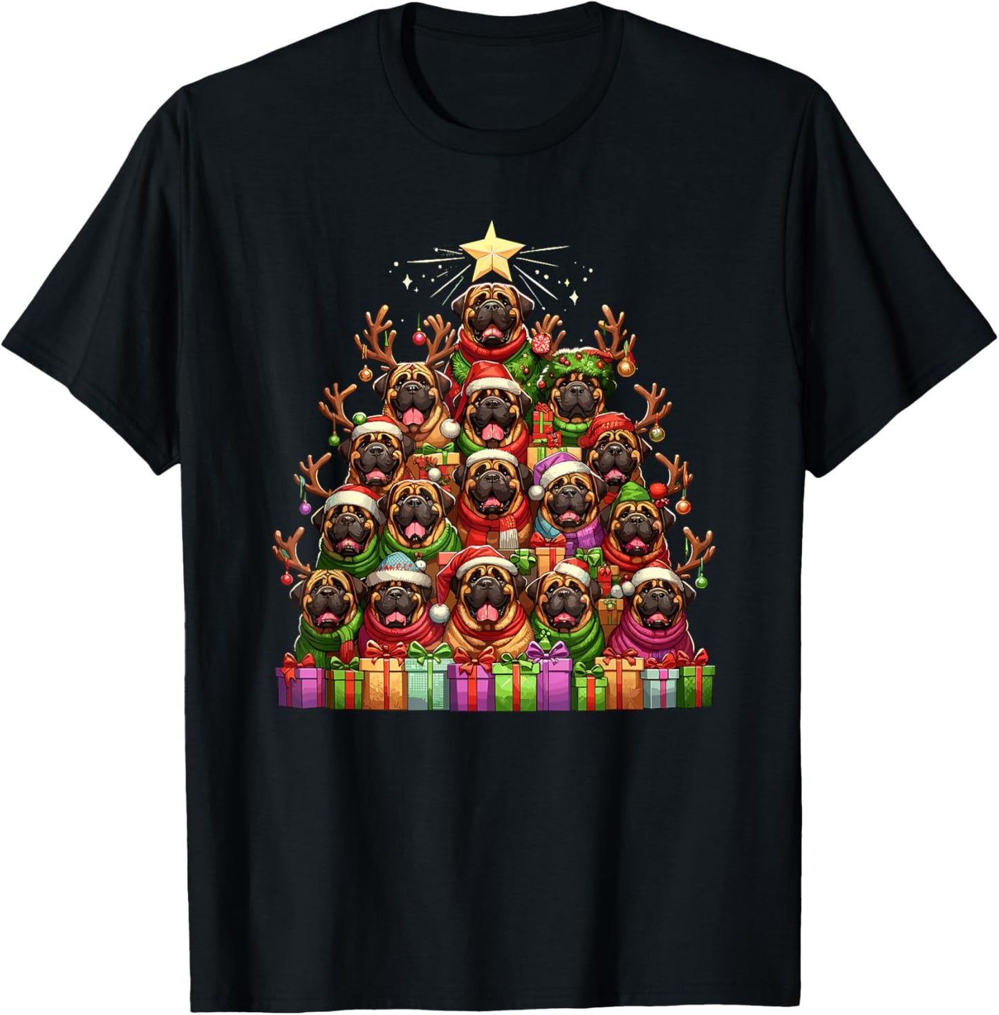 Christmas Tree English Mastiff T-Shirt - T-Shirt | Black