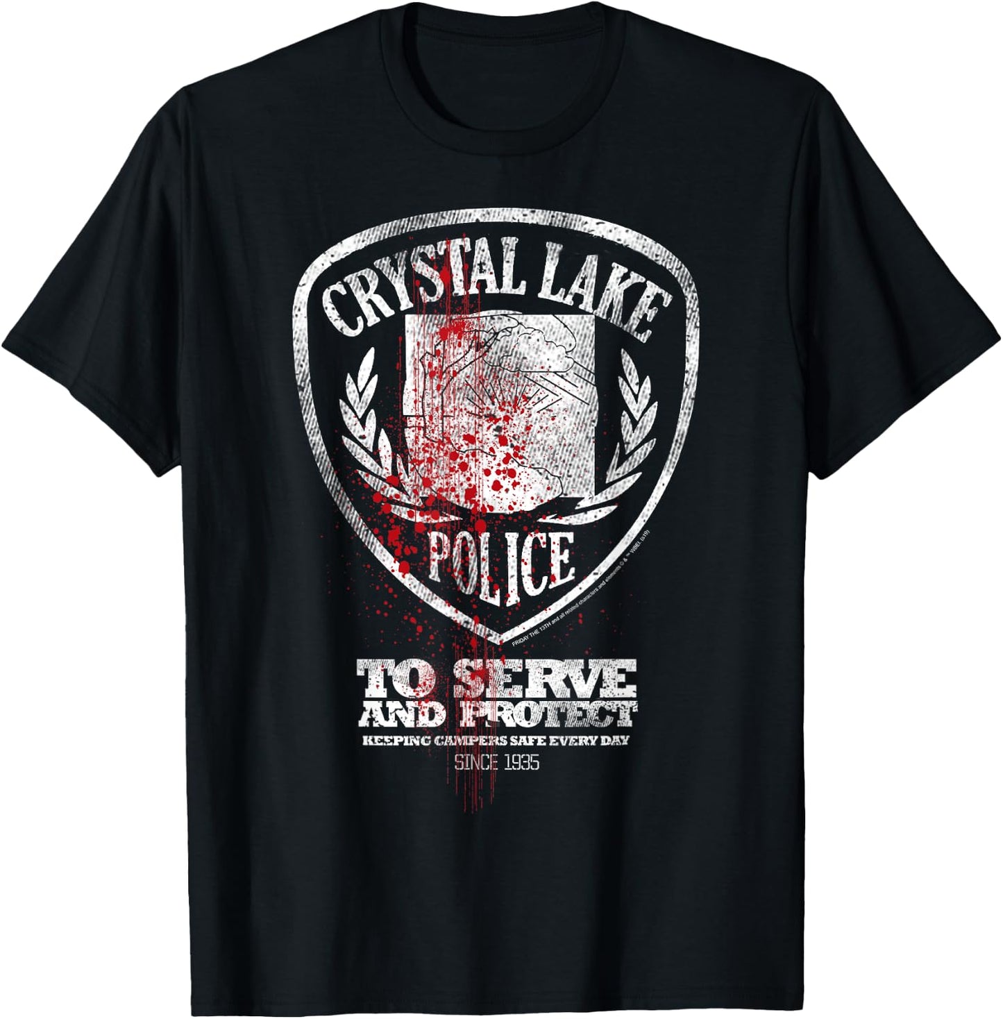 Friday The 13th Crystal Lake Police Blood Splatter Badge T-Shirt - T-Shirt | Black
