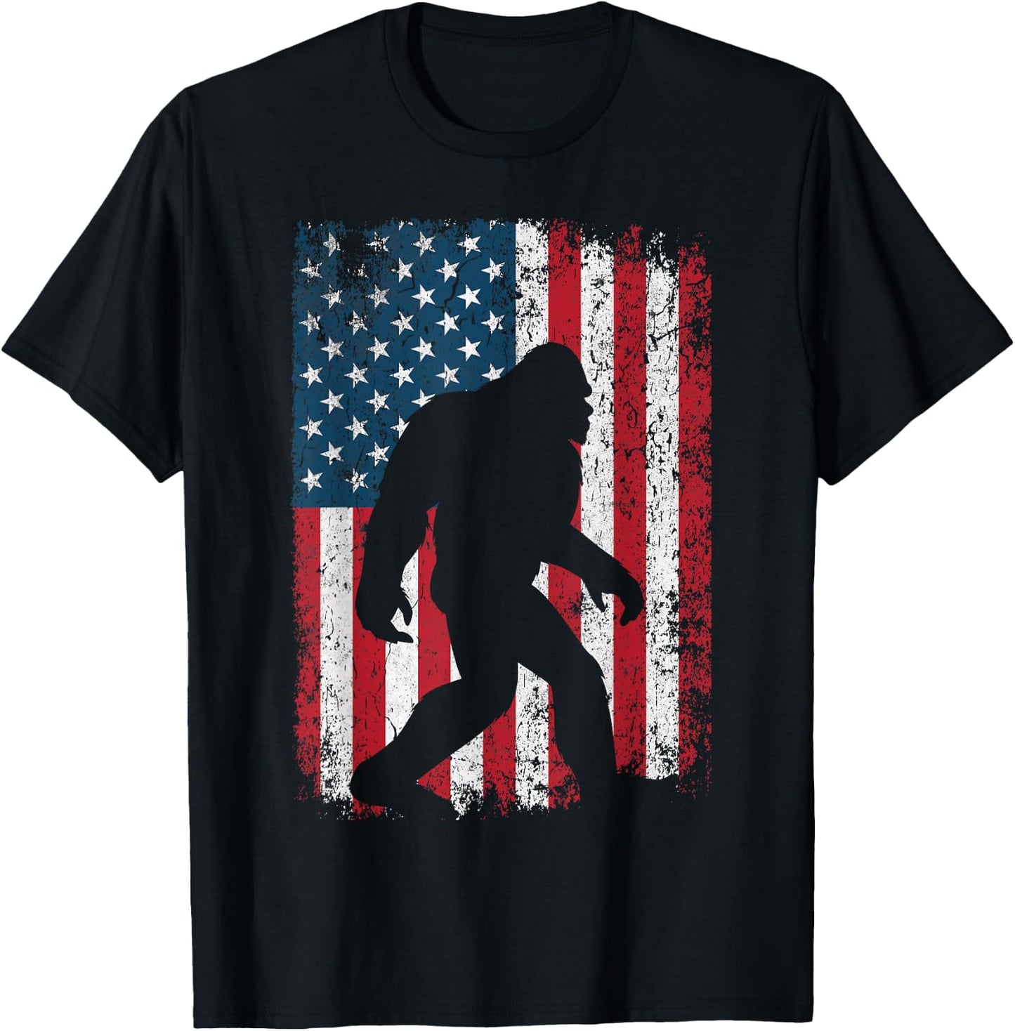 Patriotic American Flag Bigfoot Squatch Men Women Kids T-Shirt - T-Shirt | Black