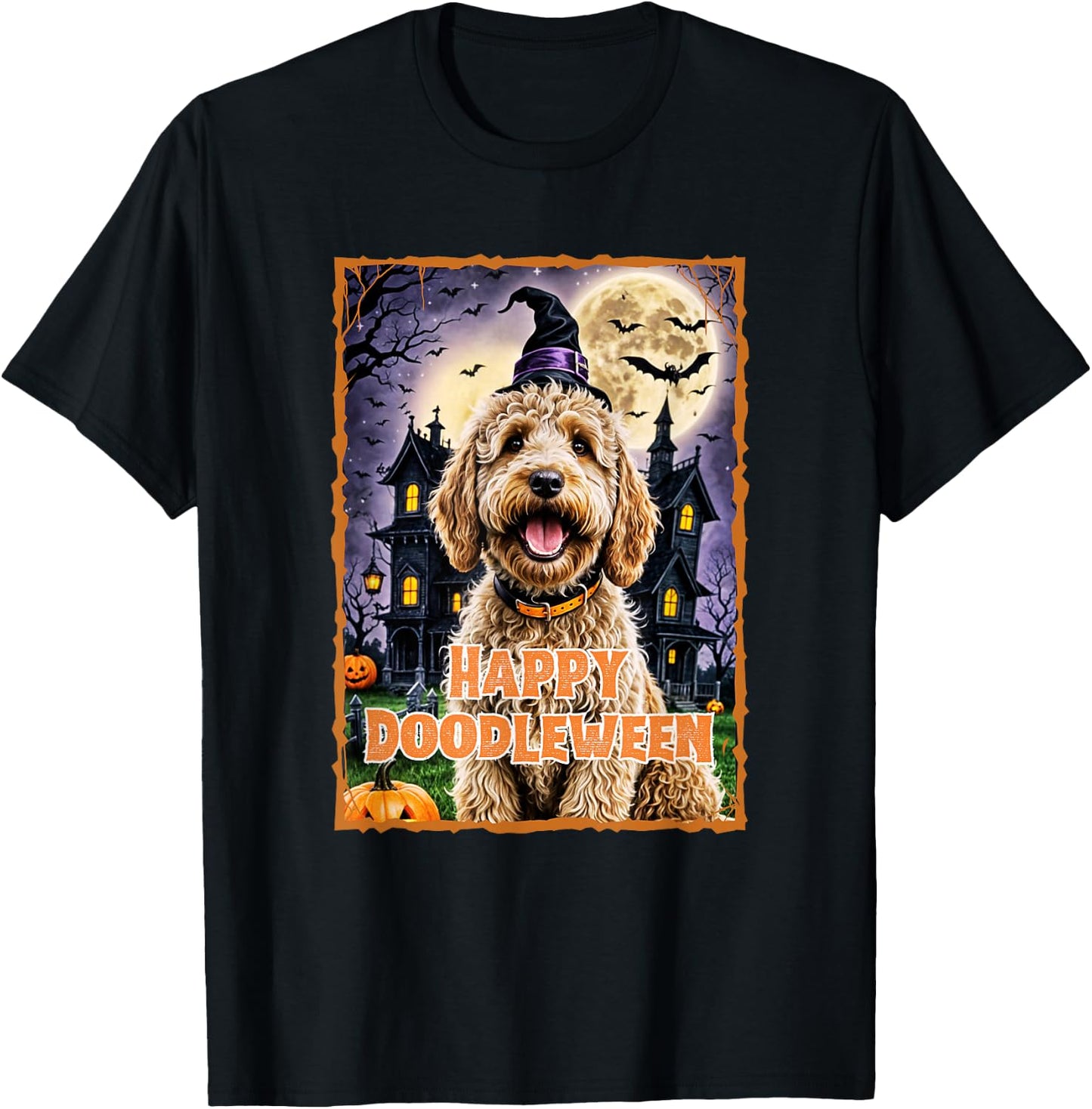 Happy Doodleween Halloween Goldendoodle Labradoodle Spooky T-Shirt - T-Shirt | Black