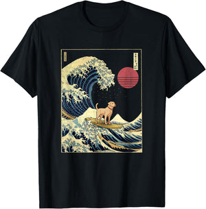 Labrador Japanese Kanagawa Wave Funny Surf Dog Women Kids T-Shirt - T-Shirt | Black