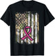 Camo Flag Pink Ribbon Breast Cancer Awareness Patriotic T-Shirt - T-Shirt | Black