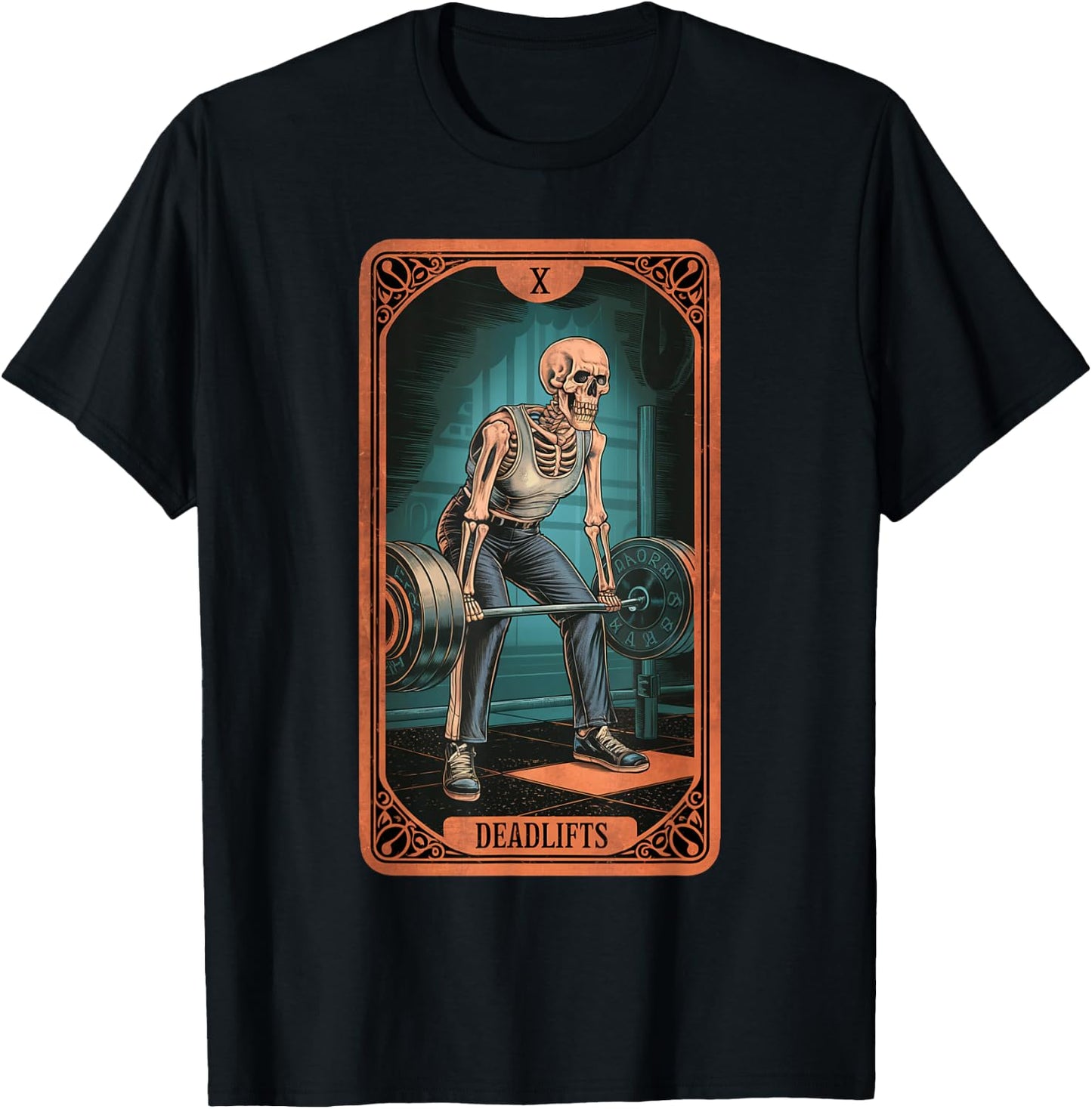Tarot Skeleton Card Deadlifts Powerlifting Weightlifting Gym T-Shirt - T-Shirt | Black