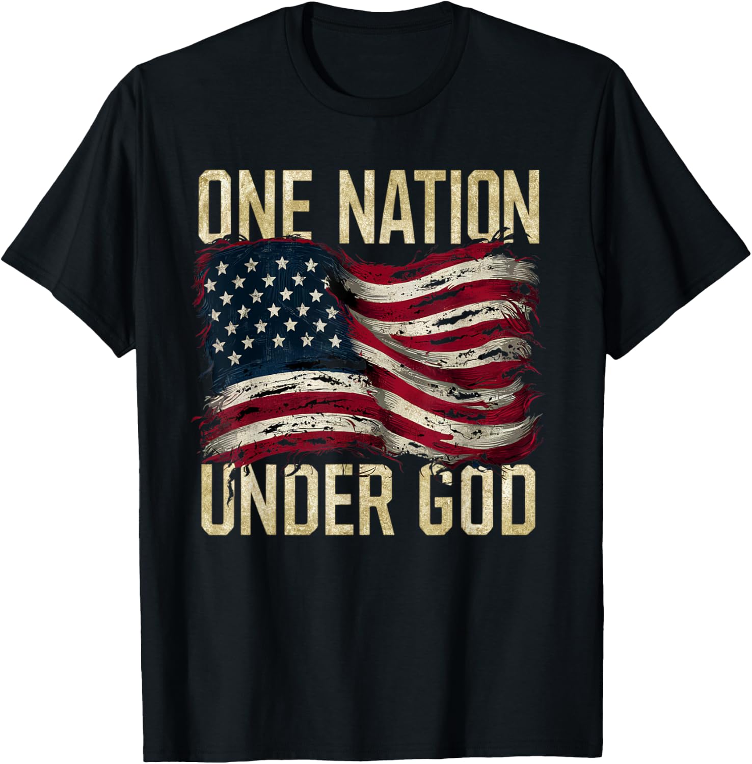 Patriotic One Nation Under God American Flag Design Men T-Shirt - T-Shirt | Black