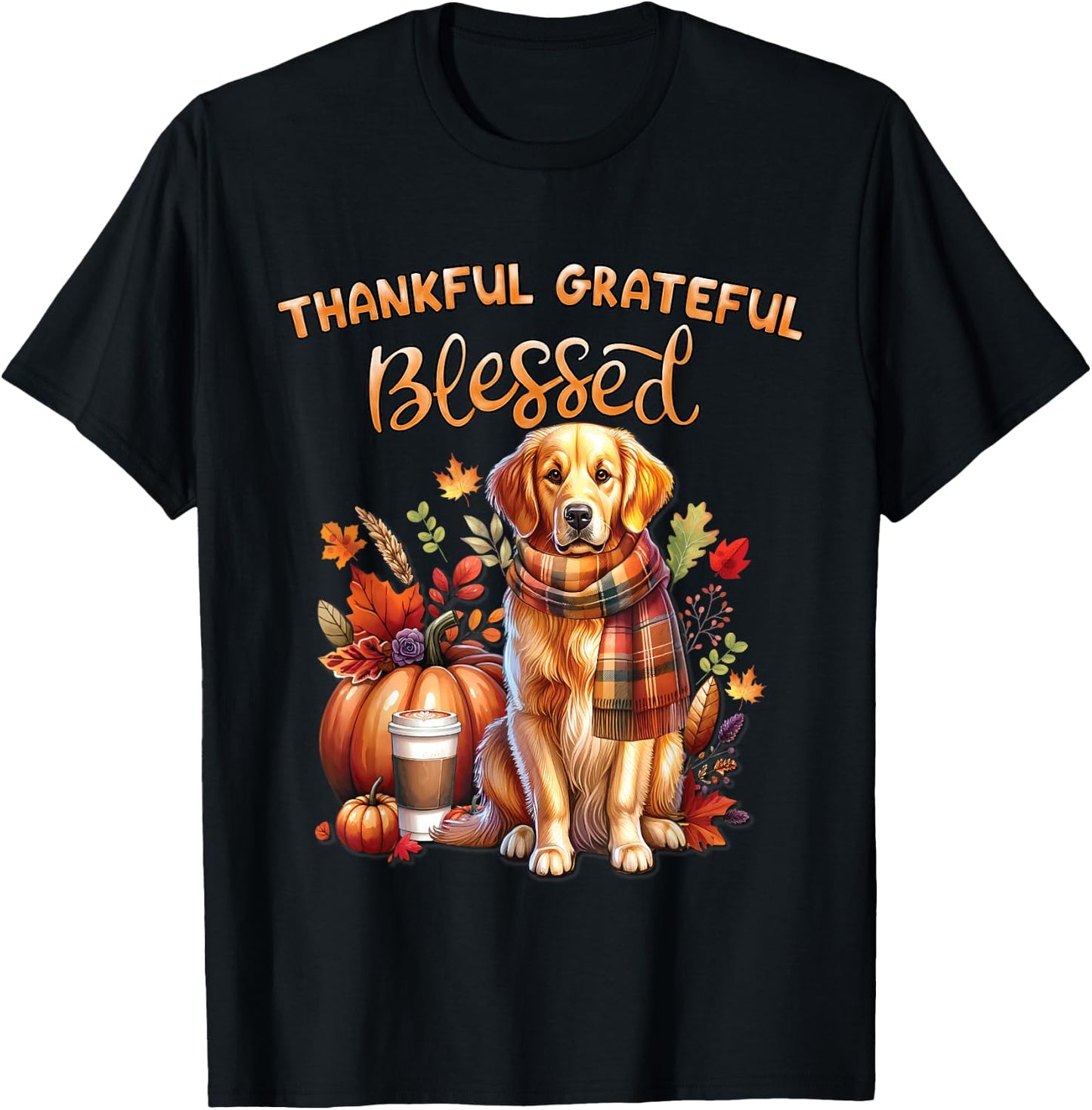Golden Retriever Dog pumpkin spice Happy Fall Yall autumn T-Shirt - T-Shirt | Black