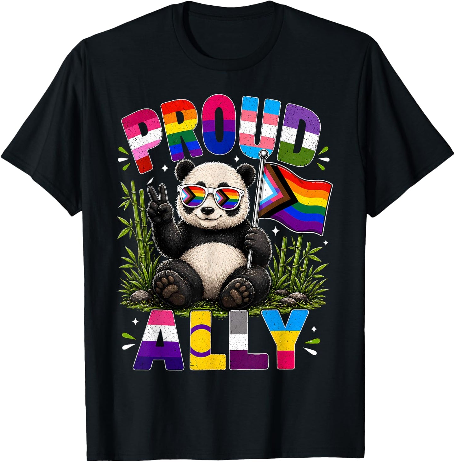 Proud Ally Panda LGBTQ Pride Month T-Shirt - T-Shirt | Black